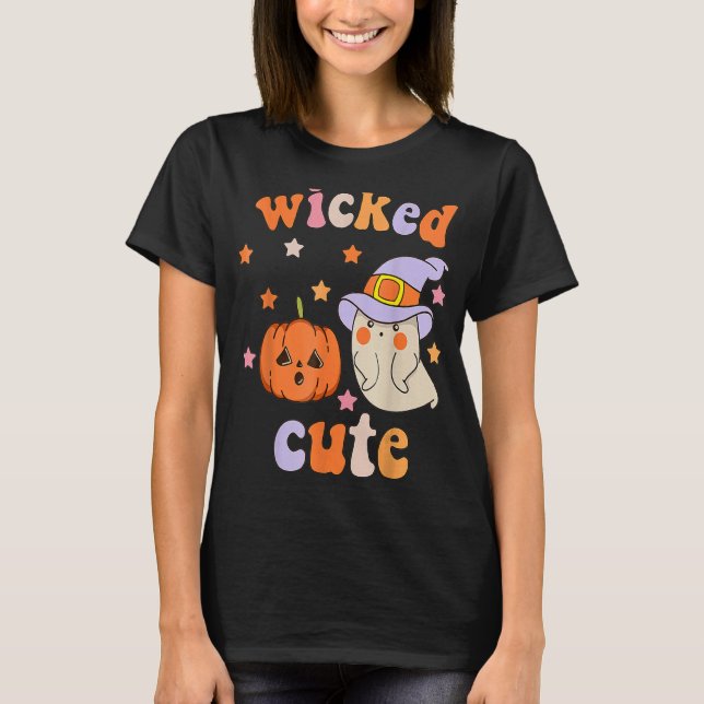Niedliches Halloween Ghost Groovy Spooky Hexe T-Shirt (Vorderseite)