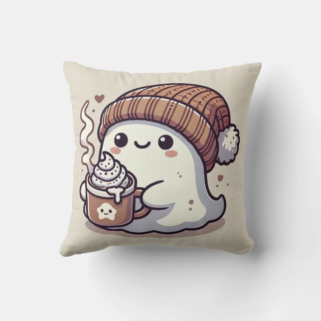 Niedliches Halloween Ghost in Herbst Beanie & Hot  Kissen (Rückseite)