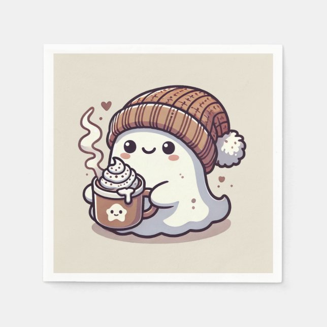 Niedliches Halloween Ghost in Herbst Beanie & Hot  Serviette (Vorderseite)