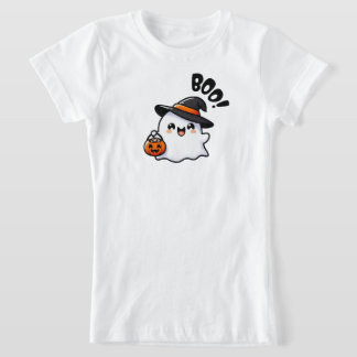 Niedliches Halloween Ghost mit Hexenhut - Boo T-Shirt