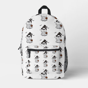 Niedliches Halloween-Ghost mit Hexenhut und Kürbis Bedruckter Rucksack