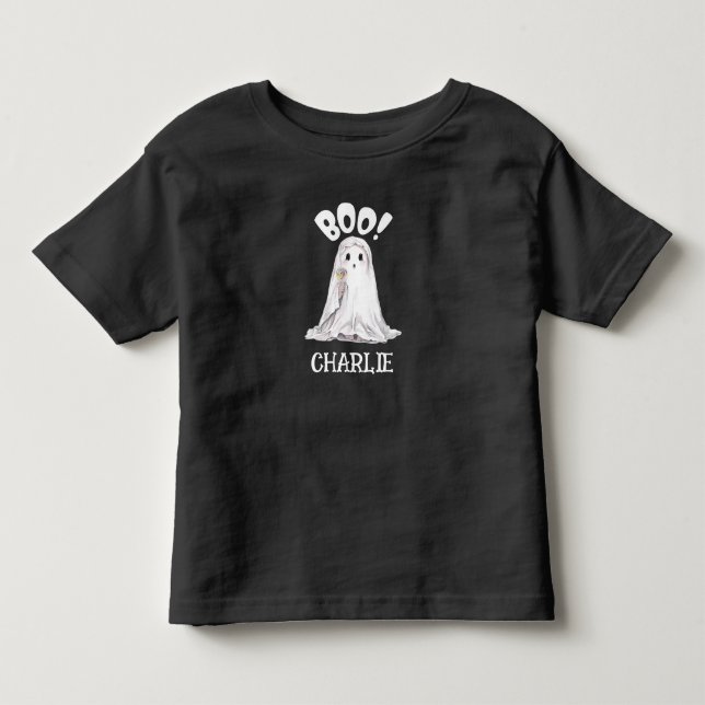 Niedliches Halloween Ghost mit Lollipop Personalis Kleinkind T-shirt (Vorderseite)