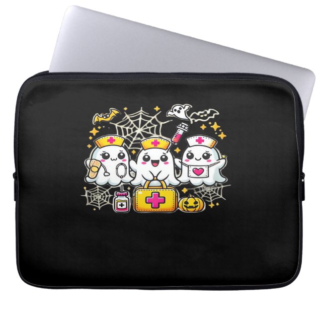 Niedliches Halloween Ghost Nurse Trio mit medizini Laptopschutzhülle (Vorderseite)