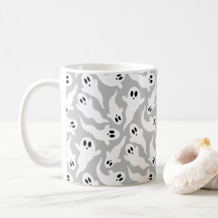 Niedliches Halloween Ghost Pattern Grau Kaffeetasse