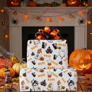 Niedliches Halloween Ghost Pattern - Spooky Black Geschenkpapier