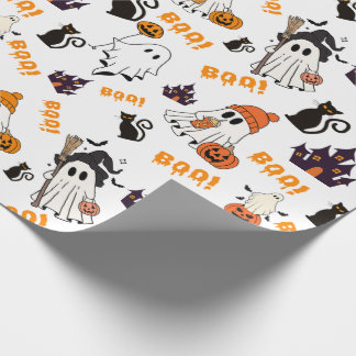 Niedliches Halloween Ghost Pattern - Spooky Black  Geschenkpapier