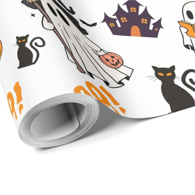 Niedliches Halloween Ghost Pattern - Spooky Black  Geschenkpapier (Rolleneckpunkt)