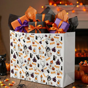 Niedliches Halloween Ghost Pattern - Spooky Black Große Geschenktüte