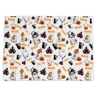 Niedliches Halloween Ghost Pattern - Spooky Black  Große Geschenktüte