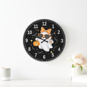 Niedliches Halloween Ghost Pumpkin Gewürz Personal Große Wanduhr