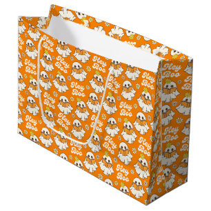 Niedliches Halloween Ghost Retro Spooky Boo Orange Große Geschenktüte