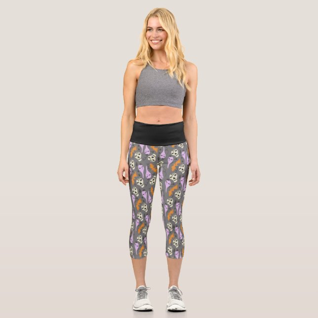 Niedliches Halloween Ghost Skull Bat Pattern Yoga Capri Leggings (Vorderseite)