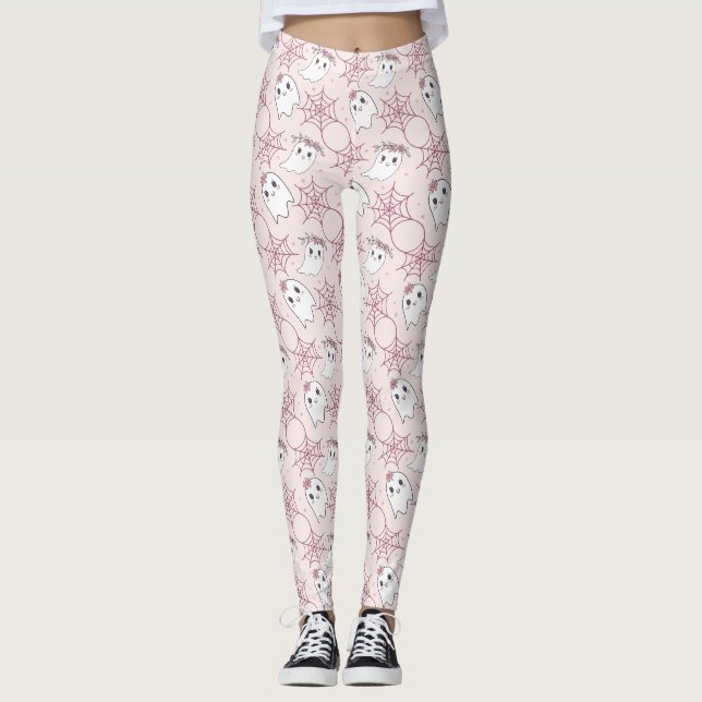 Niedliches Halloween Ghost & Spiderweb Muster (2) Leggings (Vorderseite)