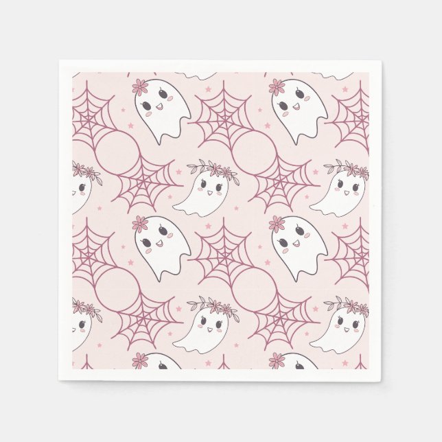Niedliches Halloween Ghost & Spiderweb Muster (2) Serviette (Vorderseite)