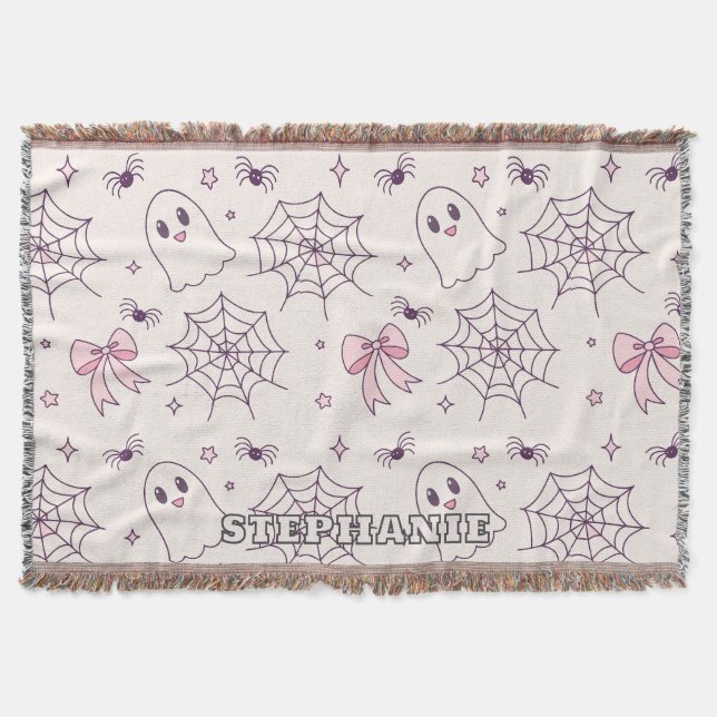 Niedliches Halloween Ghost & Spiderweb Muster Decke (Vorderseite)