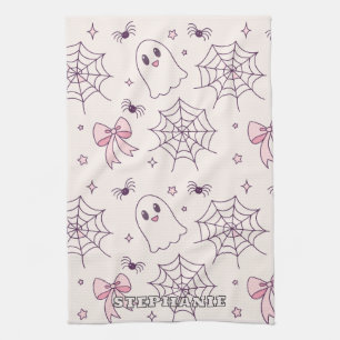 Niedliches Halloween Ghost & Spiderweb Muster Geschirrtuch