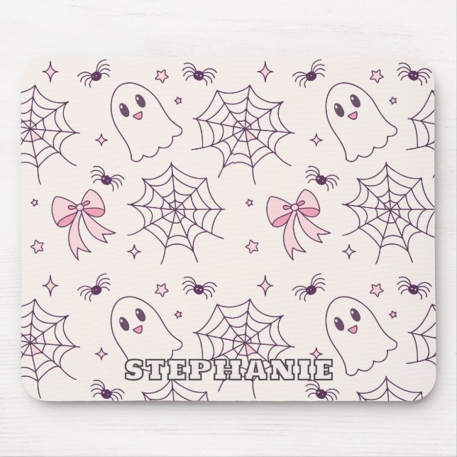Niedliches Halloween Ghost & Spiderweb Muster Mousepad (Vorne)