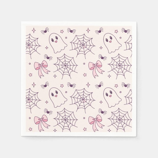 Niedliches Halloween Ghost & Spiderweb Muster Serviette (Vorderseite)