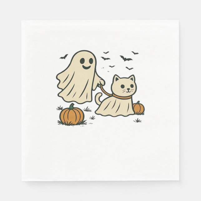 Niedliches Halloween Ghost Walking Ghost Cat Class Serviette (Vorderseite)