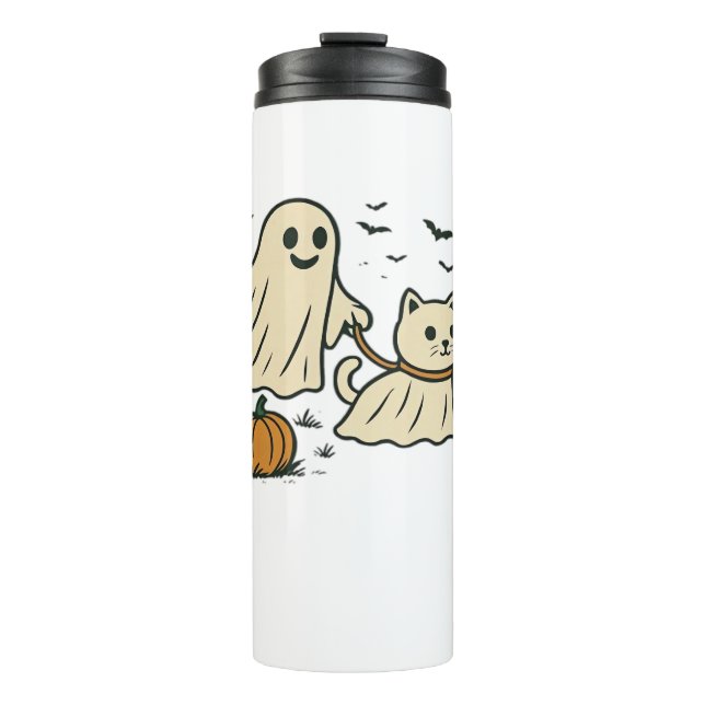 Niedliches Halloween Ghost Walking Ghost Cat Class Thermosbecher (Vorderseite)