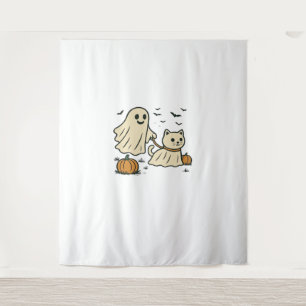 Niedliches Halloween Ghost Walking Ghost Cat Class Wandteppich