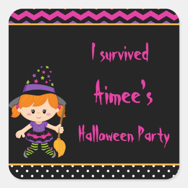 Niedliches Halloween-Girl-Halloween-Party Quadratischer Aufkleber (Vorderseite)