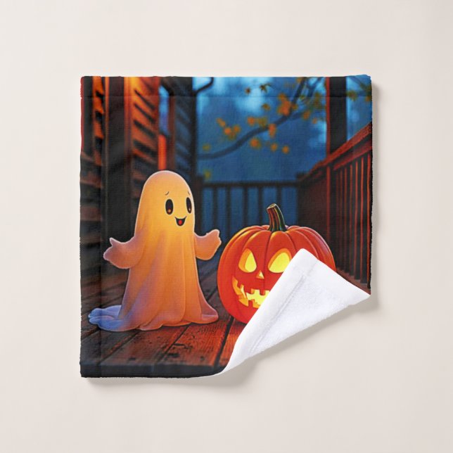 Niedliches Halloween-Glühdesign Badhandtuch Set (Waschlappen)