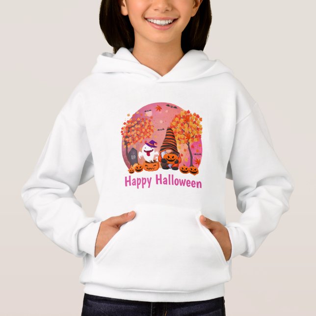 Niedliches Halloween Gnome und Geist mit Text Girl Hoodie (Vorderseite)