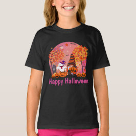 Niedliches Halloween Gnome und Geist mit Text Girl T-Shirt