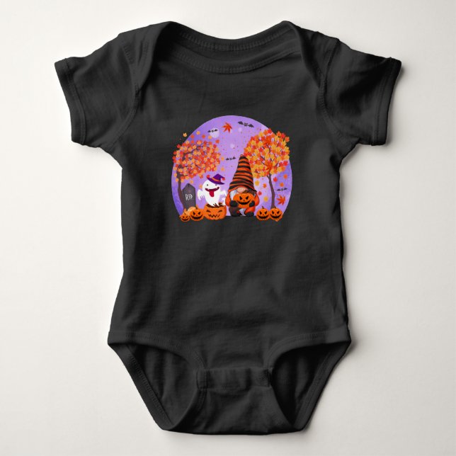 Niedliches Halloween-Gnome und Ghost-Baby-Bodysuit Baby Strampler (Vorderseite)