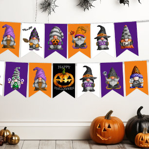 Niedliches Halloween Gnomes Orange Lila Party Wimpelkette