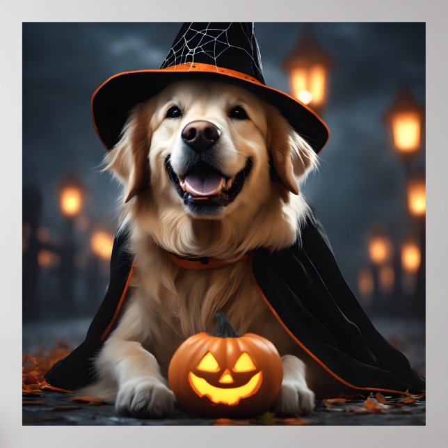 Niedliches Halloween Golden Retriever Herbst Poster (Vorne)