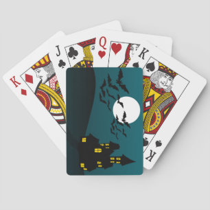 Niedliches Halloween-Haus mit Fledermäusen Spielkarten