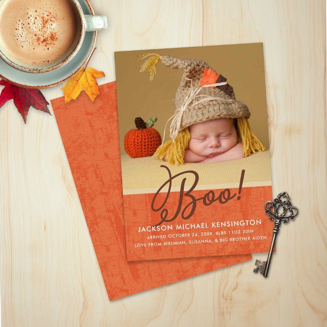 Niedliches Halloween Herbst Baby Birth Foto Ankündigung (Cute Halloween Fall Autumn Baby Birth Photo Announcement)