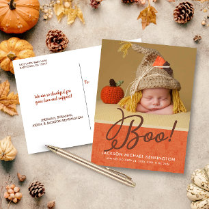 Niedliches Halloween Herbst Baby Birth Foto Ankündigungspostkarte