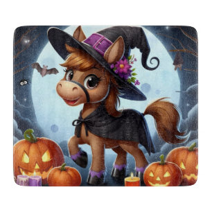 Niedliches Halloween-/Herbstpferd, Fledermaus und  Schneidebrett