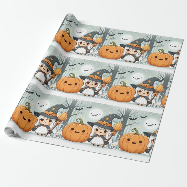 Niedliches Halloween Hexe Geschenkpapier (Ungerollt)