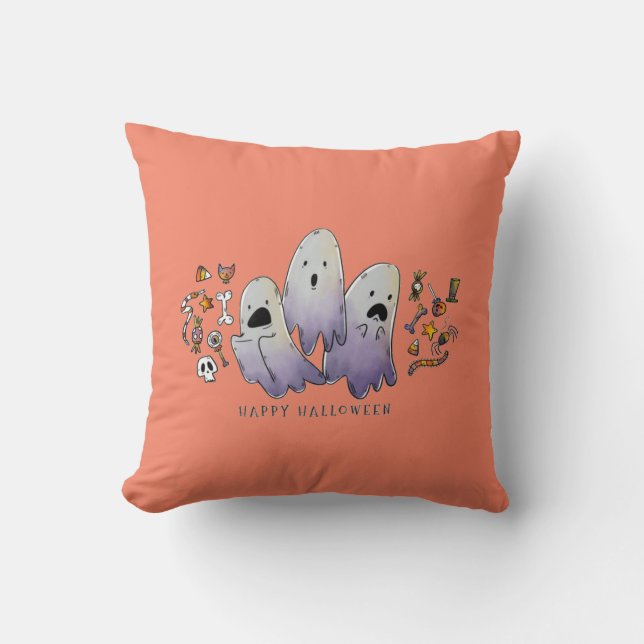 Niedliches Halloween Hexe und Kitty Kissen (Vorderseite)