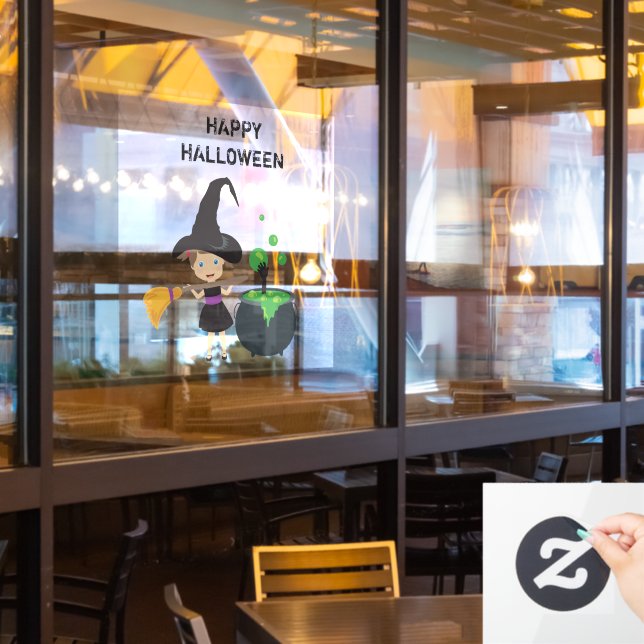 Niedliches Halloween Hexenhappy Halloween Fensteraufkleber (Restaurantfenster)
