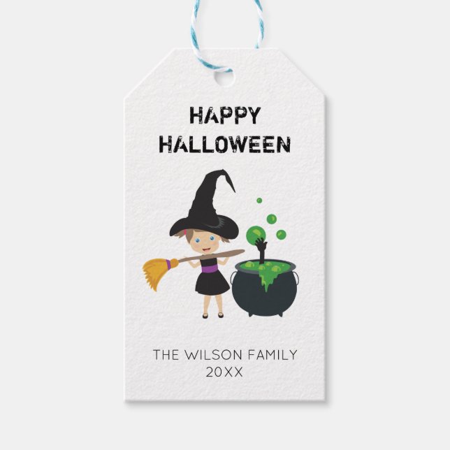 Niedliches Halloween Hexenhappy Halloween Geschenkanhänger (Vorderseite)