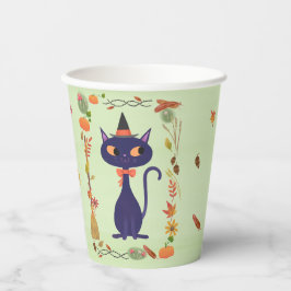 Niedliches Halloween Hexenkatze Green Pappbecher