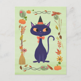 Niedliches Halloween Hexenkatze Postkarte