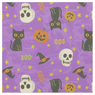 Niedliches Halloween Icons-Muster - Lila Stoff