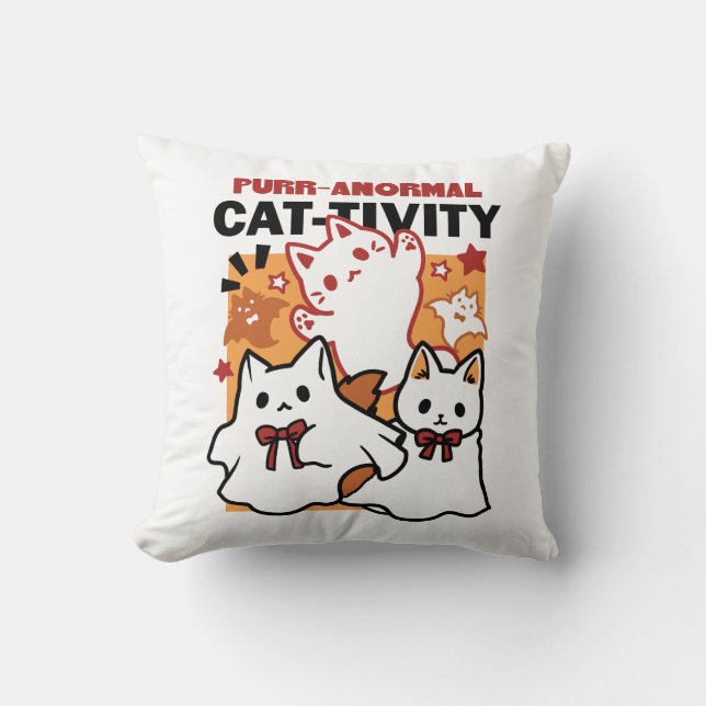 Niedliches Halloween-Katzen-Design im puranormalen Kissen (Vorderseite)