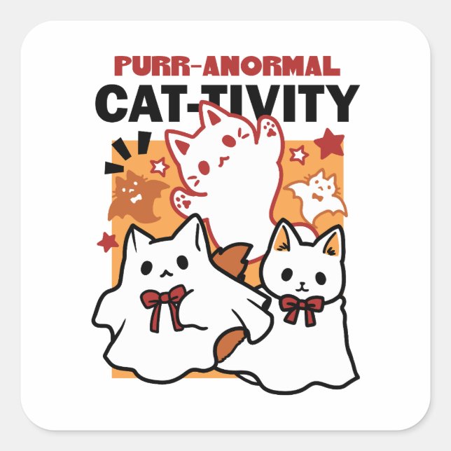 Niedliches Halloween-Katzen-Design im puranormalen Quadratischer Aufkleber (Vorderseite)