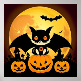 Niedliches Halloween-Katzenzeichen mit Pumpkins Poster