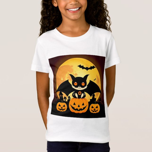 Niedliches Halloween-Katzenzeichen mit Pumpkins T-Shirt (Vorderseite)