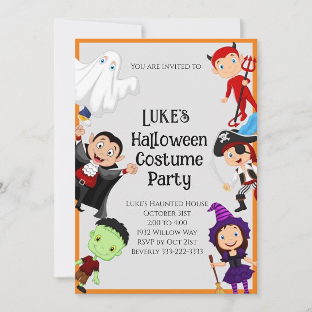 Niedliches Halloween Kid's Costume Party Einladung (Vorderseite)