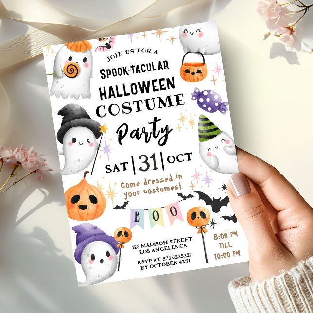 Niedliches Halloween Kids Kostüm Party Aquarell Einladung (Von Creator hochgeladen)