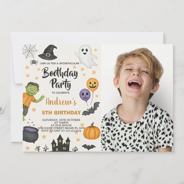 Niedliches Halloween Kinder Party Einladung mit Fo (Vorderseite)